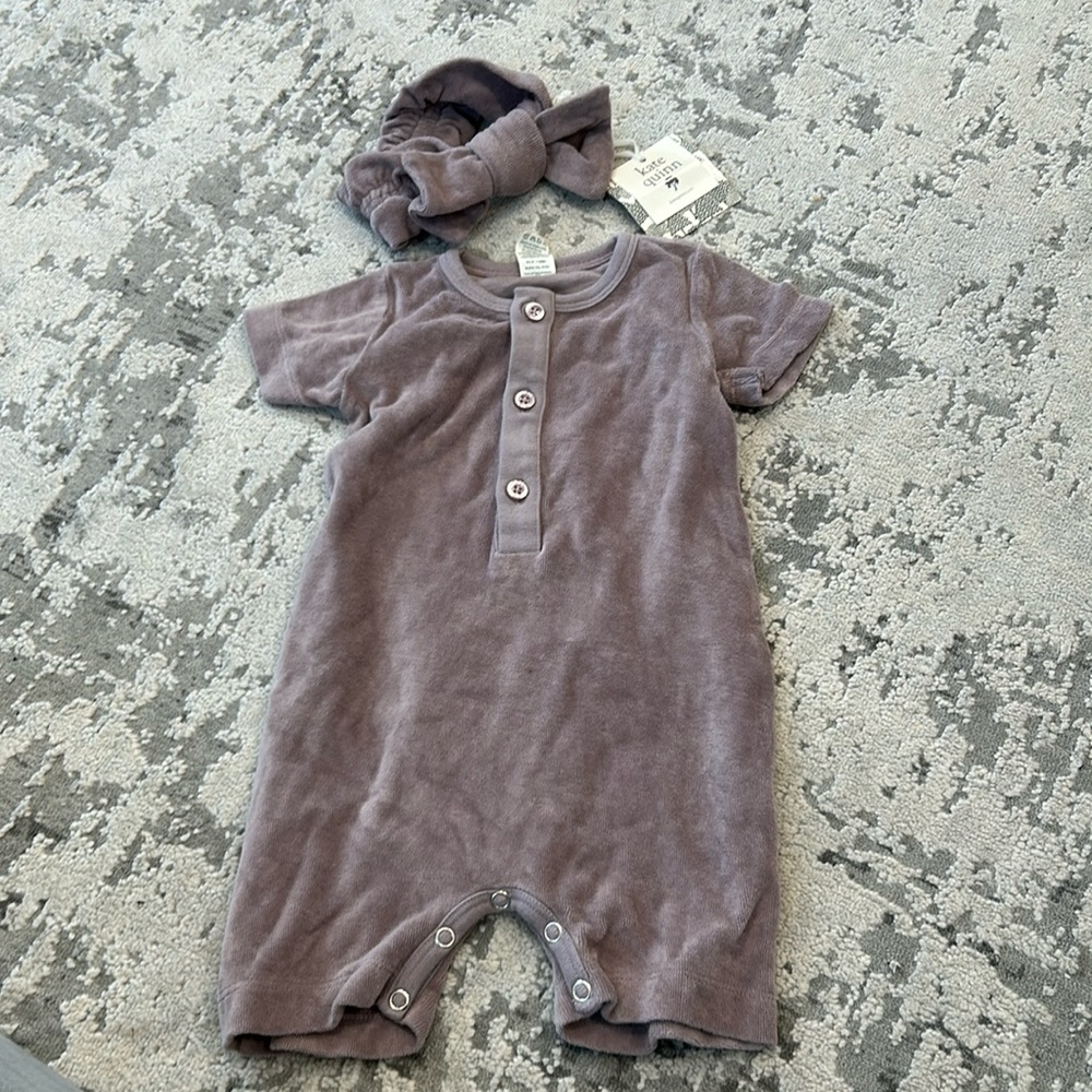Kate Quinn velour romper and bow headband NWT